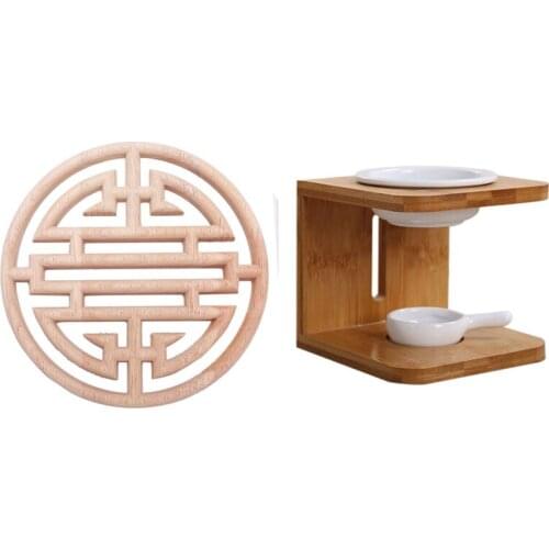 European Style Vintage Wood Carved Applique (15Cm) With Ceramic Aroma Oil Candle Holder Wooden