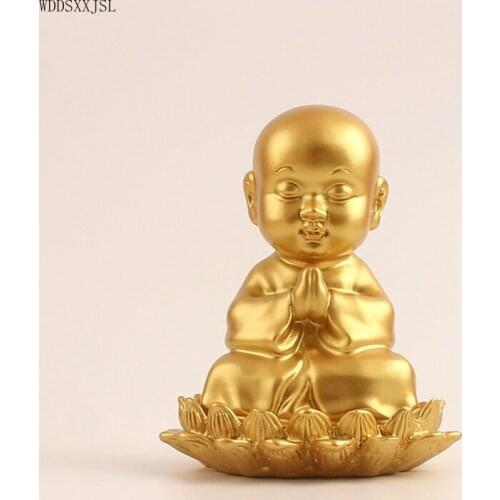 WDDSXXJSL Chinese style creative simulation flower boy little monk Buddha statue resin decoration shop living room home decor