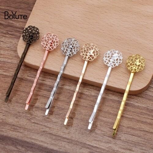 BoYuTe (20 Pieces/Lot) 14MM Metal Brass Filigree Hairpin Vintage Style Women Hair Accessories Barrette Materials
