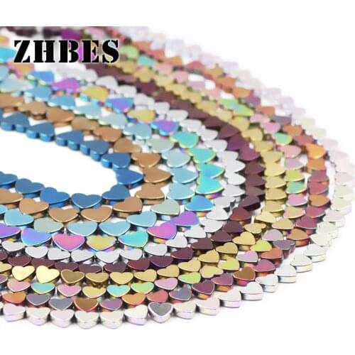 ZHEBS Natural Stone Gold,Blue,Black Peach Hearts Hematite Spacer 6/8mm Loose Beads For Jewelry Making DIY Bracelet Findings