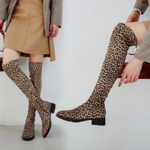 YQBTDL Plus Size Shoes Winter Bota Over The Knee Leopard Zip Long Womens Boots 2020 Overknee Black Blue Faux Suede Slim Boots