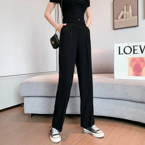Sashes Pantalones Mujer Cintura Alta 2020 New Korean Wide Leg Pants High Waist Pants Loose Straight Casual Women Pants 622H