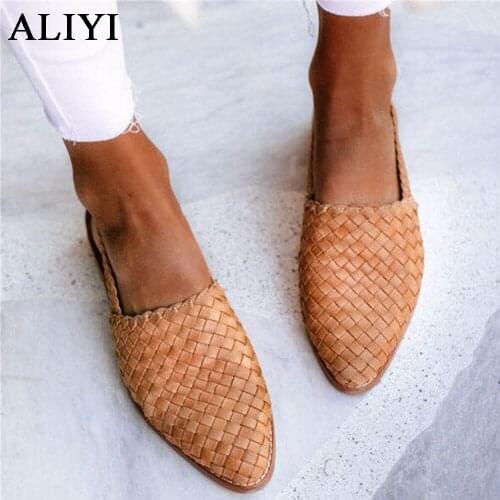 ALIYI British Style Flats Women 2021 Summer New Fashion Pointed Toe Slip On Ladies Comfy Loafers 35-43 Dress Office Sandals