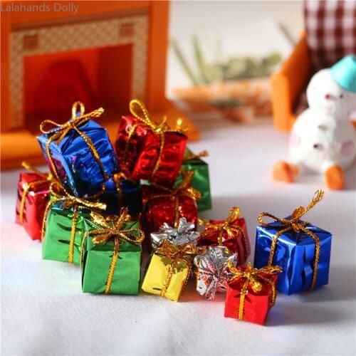 1:12 Doll House Mini Colored Christmas Gift Box Model for Christmas Tree Festival Decoration Accessories