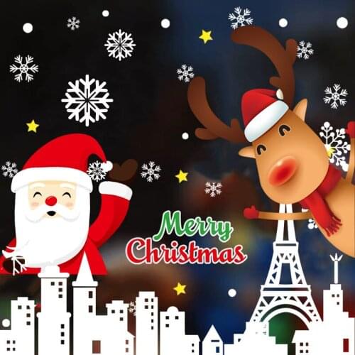 1pc Merry Christmas Wall Stickers Santa Claus Window Glass Sticker PVC Removable Vinyl New Year Home Decoration