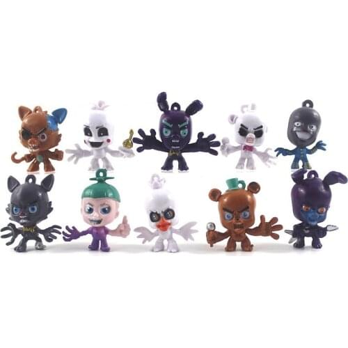 10Pcs/set Mini Game Toys Midnight Toy Bear Foxy Fazbear Nightmare Action Figure Keychain