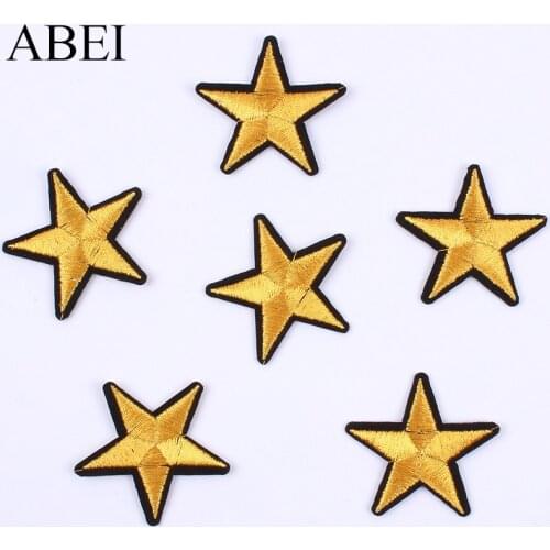 20pcs/lot DIY Clothes Patch Embroidered Gold Star Sticker for Bags Jeans Sweater Decoration Wholesale Fabric Badge Appliques