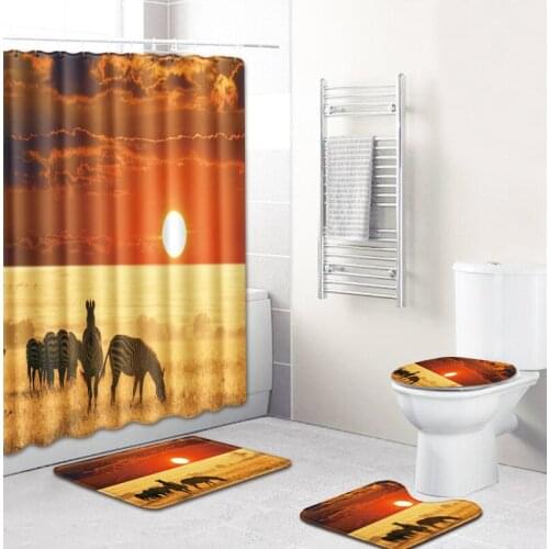 4PCS 180x180cm African American Waterproof Shower Curtain With 12 Hooks + Non-slip Toilet Seat Cover Bathroom Rugs Set Floor Mat