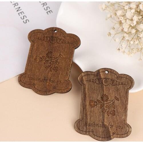 5Pcs Flower Pattern Brown Wooden Bobbin Spools Cord Wire Sewing For Ribbons