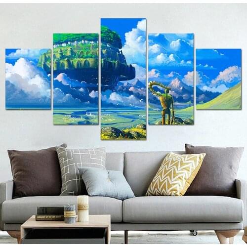 No Framed Canvas 5 Pcs Miyazaki Hayao Castle in the Sky Wall Art Posters Picture Paintings Home Decor for Living Room Decoration