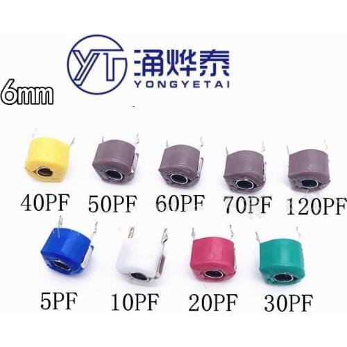 50pcs Variable Ceramic 6mm Trimmer Capacitor 5PF 10PF 20PF 30PF 40PF 50PF 60PF 70PF 120PF