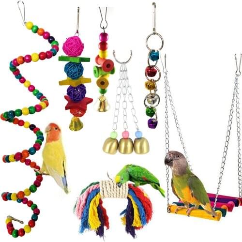 7PCS/Set Combination Parrot Toy Bird Articles Parrot Bite Toy Bird Toys Parrot Funny Swing Ball Bell Standing Training Toys
