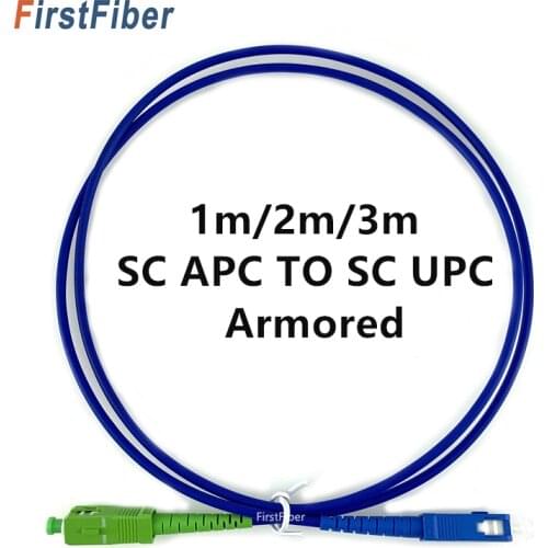 1m SC APC TO SC UPC Armored Patch Cable SC blue Fiber Patch cord ,optical jumper Simplex Single Mode PVC