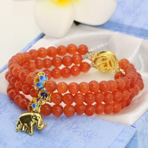 Wholesale new fashion 3rows orange cat eyes 6mm round beads multilayer bracelets for women gift clasps jewelry 7.5inch B2778