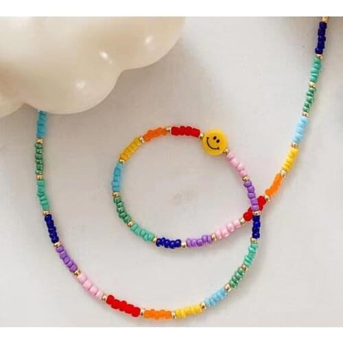 Bohemian Colorful Bead Necklace For Women Rainbow Choker Cute Smiley Beads Embellishment 2021 Unique Charm Gift Gargantilla
