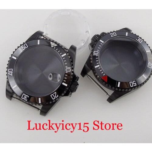 BLACK PVD Coated 10 ATM 40mm Watch Case fit NH35A NH36A Sapphire Crystal Screw Down Crown Ceramic Insetr