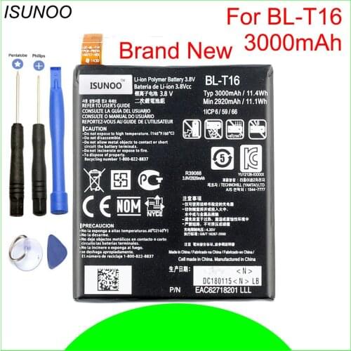 ISUNOO 3000mAh BL-T16 Phone Battery for LG G Flex 2 H950 H955 H959 LS996 US995 Battry With Repair Tools