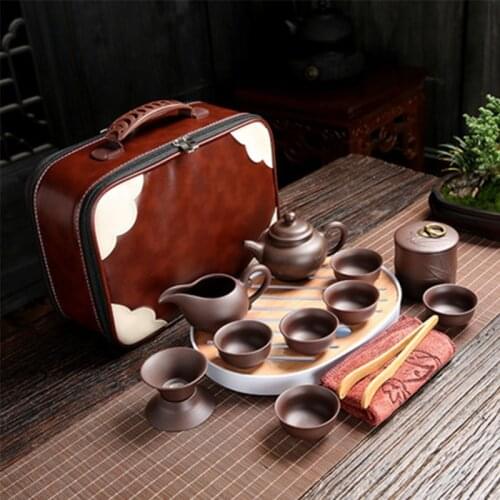 Chinese Zisha Kungfu Tea Set High Quality Portable Travel Tea Set One Pot Four Cups Teapot Teacup Tea Clip Tea Towel Tea Set