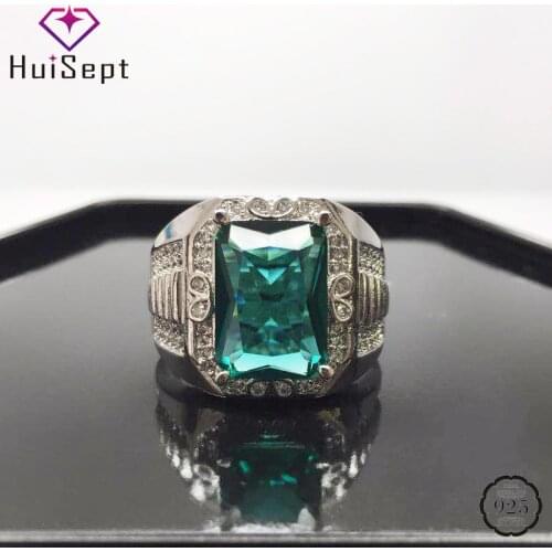 HuiSept Classic Women Ring Silver 925 Jewelry Rectangle Shape Emerald Zircon Gemstone Ornament for Wedding Party Wholesale Rings