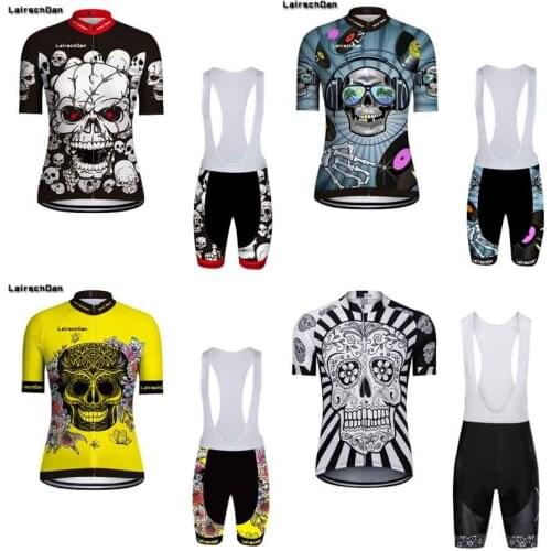 SPTGRVO LairschDan Skull Cycling Jersey Set 2019 2018 Short Sleeve Summer Suit Mtb Road Bike Clothing Kit Woman/Men Clothes Wear