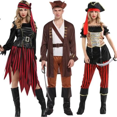 Halloween Holiday For Adult Men Pirate Costume With Shoes Cover Coat Hat Women Cosplay Christmas Party Clothing No Weapon