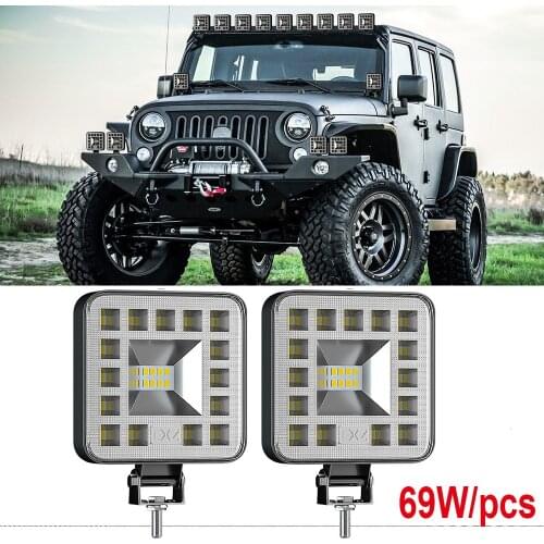 2pcs 23LED 69W LED Work Light Bar Square Spotlight 12V 24V Offroad LED Light Bar For Truck Offroad 4X4 4WD Car SUV ATV