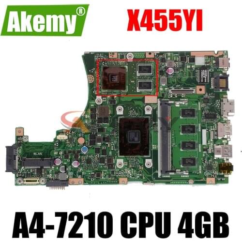 X455YI motherboard with A4-7210 CPU 4GB RAM For Asus X455YI X455Y X455DG X455D laptop motherboard X455YI mainboard test 100% ok