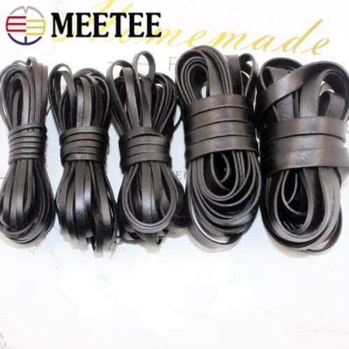 Meetee 5Meters Round 1-8mm Square 2-20mm Genuine Leather Black Rope DIY Bracelet Necklace Leather Cords Craft Accessories CD203
