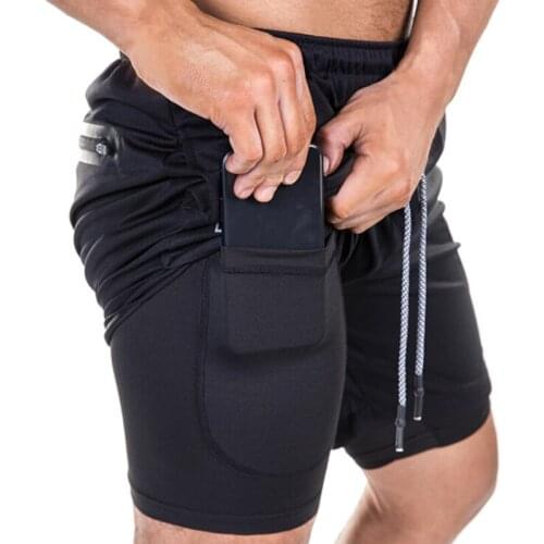 Men Fitness Training Quick Dry Beach Shorts Men Summer Gyms Sports Workout Shorts Double Layer Phone Pocket Running Shorts 2020
