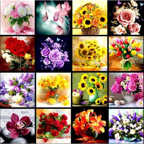 5D DIY Diamond Flower Arrangement Flower Vase Cross Stitch Diamond Embroidery Mosaic Diamond Home Decor