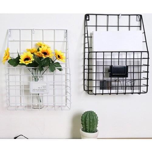 Wall-mounted Grid Hanging Rack Newspaper Magazine File Iron Storage Basket Office Home Suppies