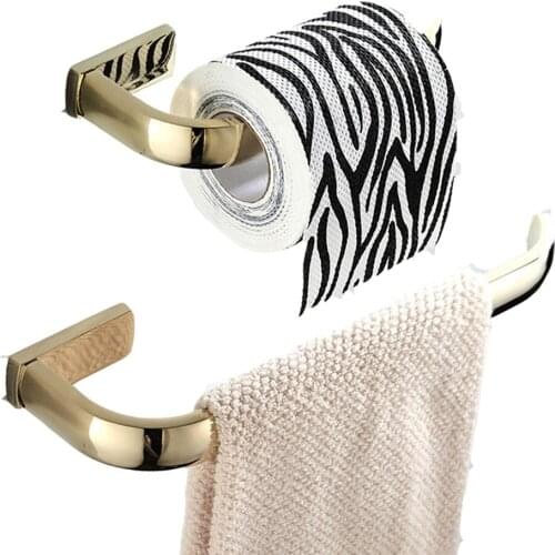 Leyden Wall Mounted 2pcs Golden Brass Towel Ring Holder Toilet Paper Holder Tissue Holder Bathroom Accessories Set