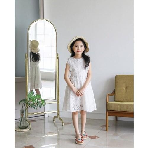 New fashion childrens clothing girls dress summer princess dress solid color round neck sleeveless lace large childrens clothi