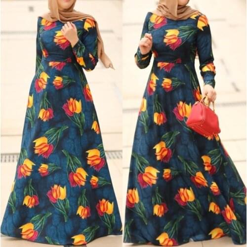 2021 New Middle East Turkish Arabian Robe Muslim Womens Worship Dress Autumn Digital Printing Longuette Full Length Skirt