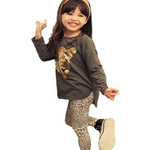 Girls Clothes Toddler Girls Clothing Sets Baby Girls Kids Clothes Children Clothing Full Sleeve T Shirt Leopard Legging Vestidos