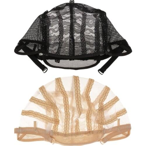Wig Making Base Inner Cap Adjustable Breathable Weaving Lace Net Beige/Black