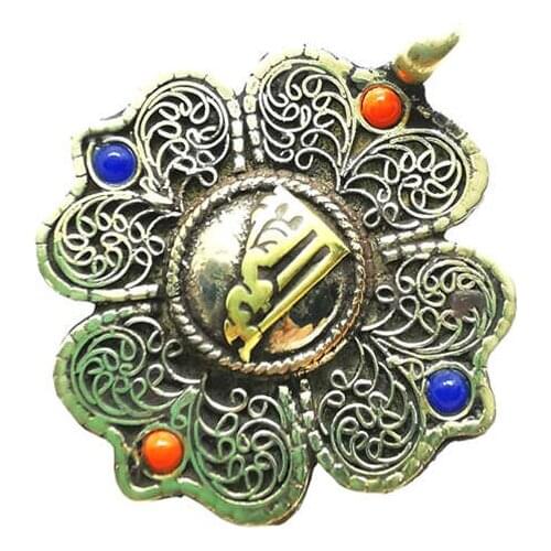 TBP664 Tibet Antiqued Copper OM KALACHAKRA Amulet Clover Flower Pendants Tibetan Nepal handmade Jewelry