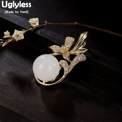 Uglyless Handmade Orchid Grass Pendants Women Real Gold Plated 925 Silver Floral Necklaces NO Chains Jade Crystals Jewelry P738