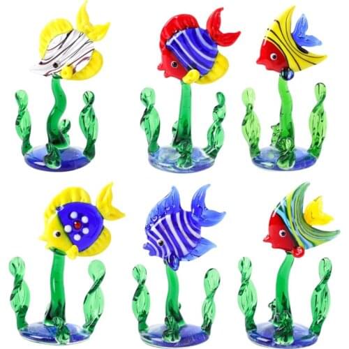 Realistic Fish Water Grass Plant Glass Statue Ornament Figurines Aquarium Decor F19B