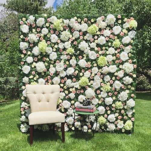 Luxury custom DIY3D hydrangea peony rose green plants wall silk artificial flower wall panel decor party wedding backdrop hotel