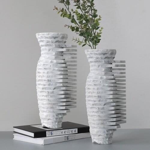 Modern Stacked Step Jazz White Marble Crafts Decor Vase Luxtry Tabletop Dried Flowers Art Vase Home Room Accessories Ornaments