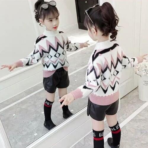 Girls' sweater winter thickened imitation mink velvet sweater 2020 new childrens clothing water mink velvet Korean style girls