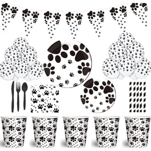 Farm Cow Theme Disposable Tableware Pet Dog Paw Design Plate Napkin Banner Kids Supplies Birthday Party Baby Shower Decorations