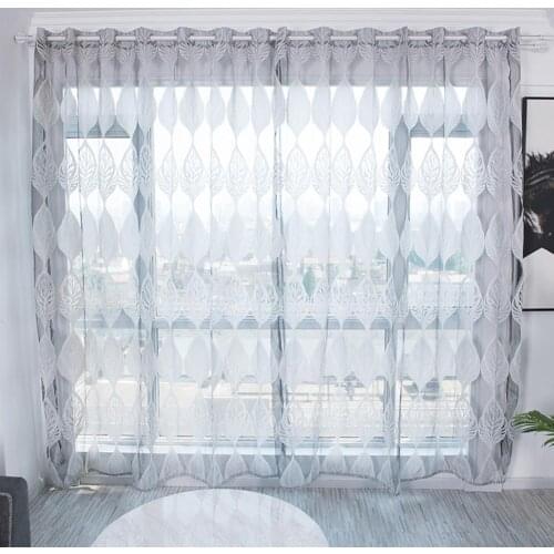 100x270cm 2Color Nordic Fashion Curved Leaves Window Curtain Living Room Balcony Drape Home Decor for Bedroom Window Tulle