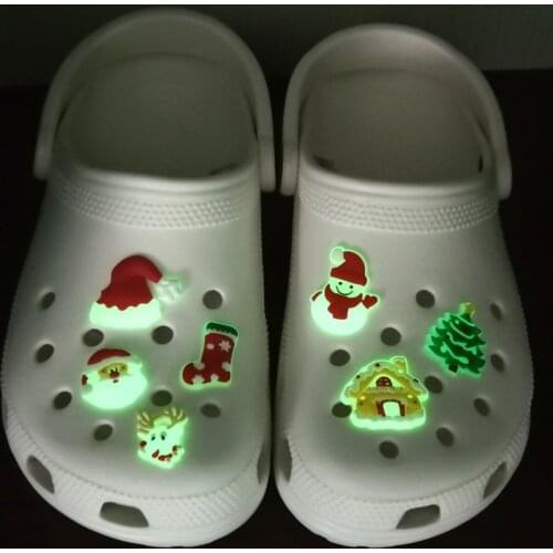 1pcs christmas glowing shoe charms in the dark luminous pvc shoe decoration accessories plastic ornaments jibz for clogs shoes