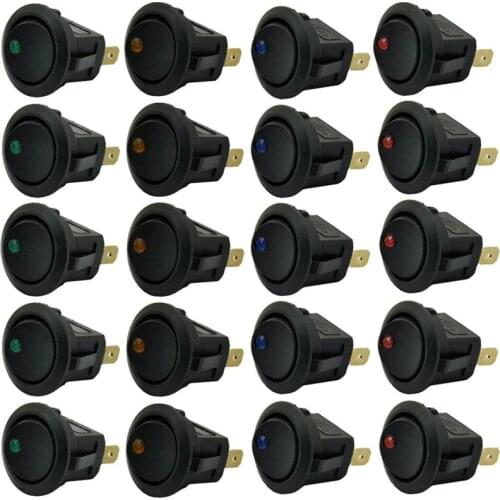 Universal 20pcs/set 3Pins Blue Green Yellow Red Led Dot Light 12V Car Auto Boat Round Rocker ON/OFF Toggle Switch Sales