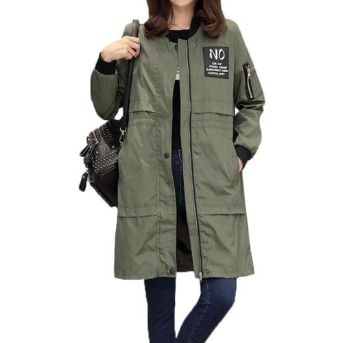 New Fashion Brand Autumn Women Windbreaker Coat Fashion Casual Jacket O Neck Long Sleeve Letter Print Medium Long Slim Coat