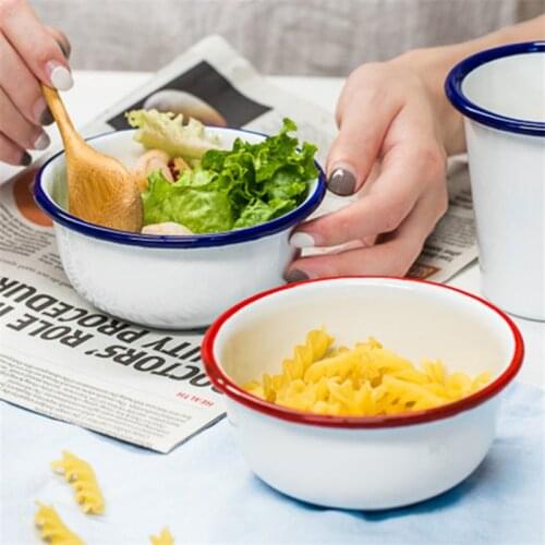 Japanese Ceramic Red and Blue Edge Enamel Bowl Household Large Rice Bowl Creative Soup Noodle Dessert Bowl Kitchen Tableware