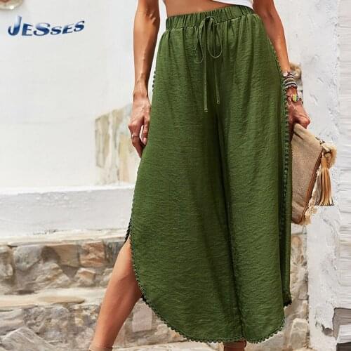 2021 New High Waist Loose Wide-Leg Pants Ladies Spring Large Size Breathable Lightweight Women Trousers Green Homewear Pant