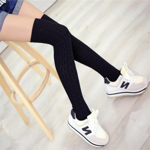 Women Girls Winter Warm knitted Cotton Stockings Cute Ladies Knee Thigh Thick Pantyhose Hosiery 119